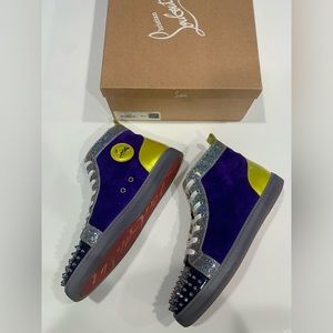 Christian louboutin Louis spikes flat glitter disco ball suede leather s…
